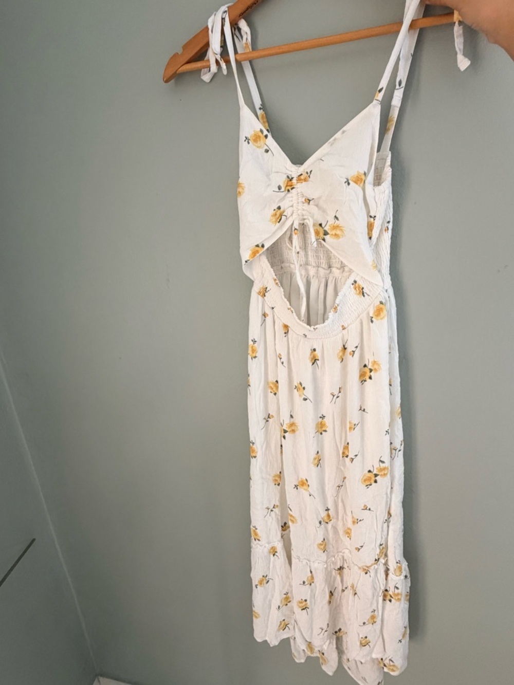 Hollister White Maxi Dress with Yellow Floral Print